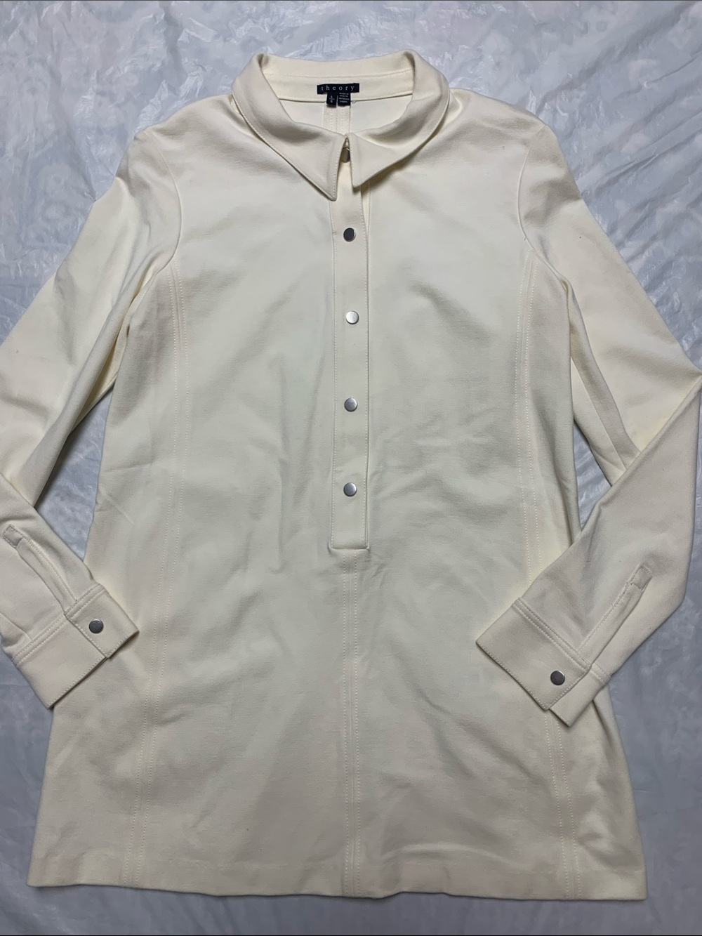 Theory Amarylin Fixture Ponte Knit Long Sleeve Minimalist Tunic Top Cream Lg